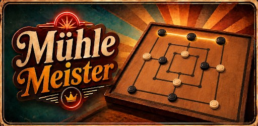 Mühle Meister – Artwork: Mühle-Brett aus Holz mit Spielsteinen