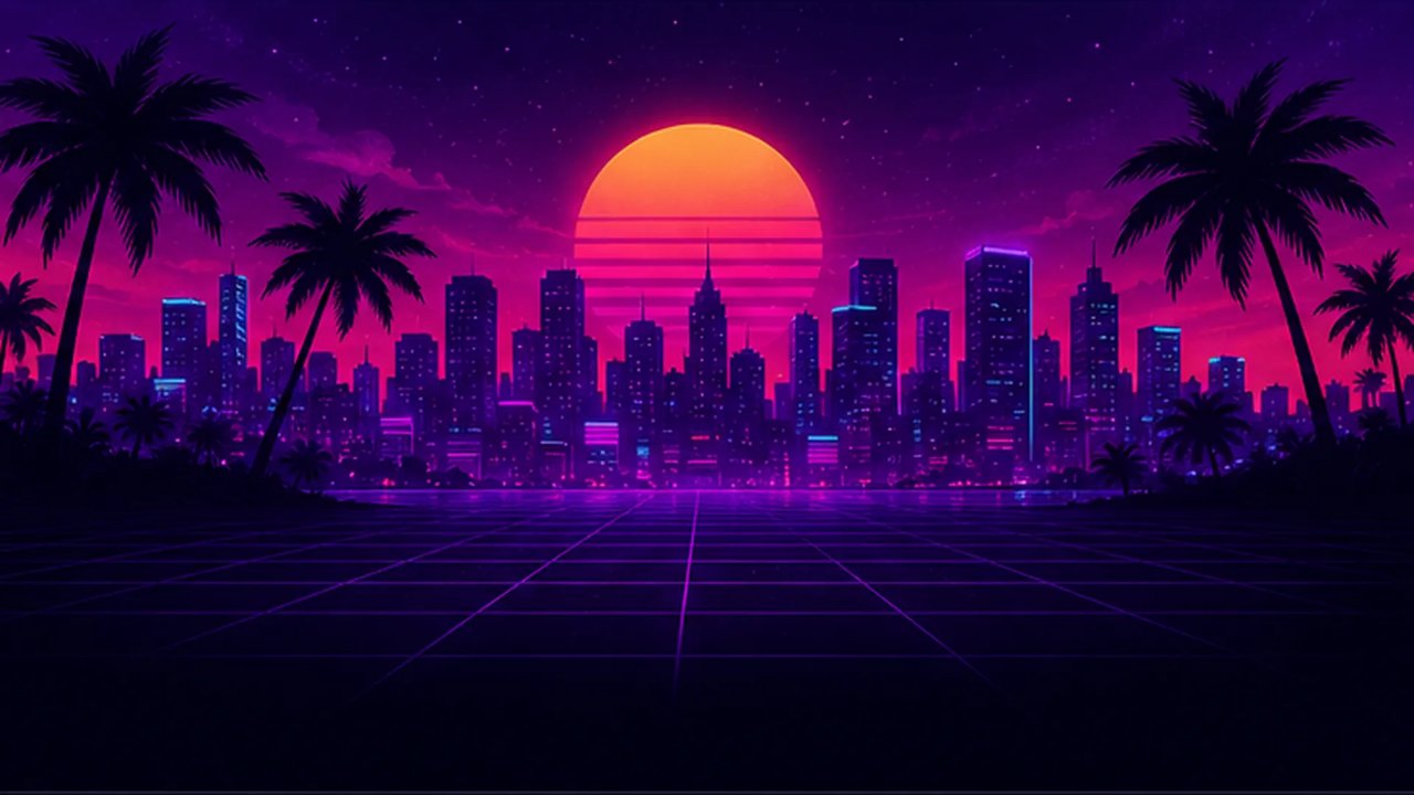 GTA6Guide.de – nächtliche Küsten-Skyline im Synthwave-Stil